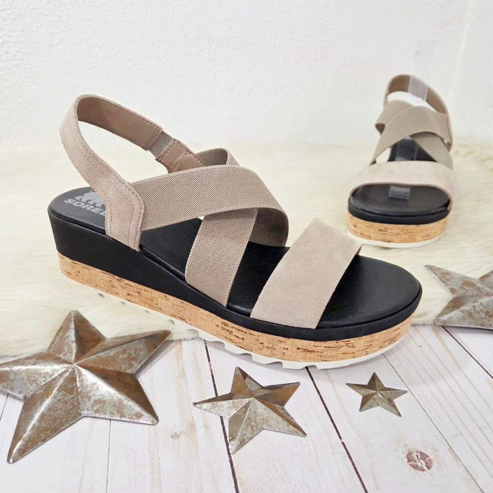 Sorel Cameron Flatform Leather Sandal tan Omega Taupe Sea Salt women's Size 12